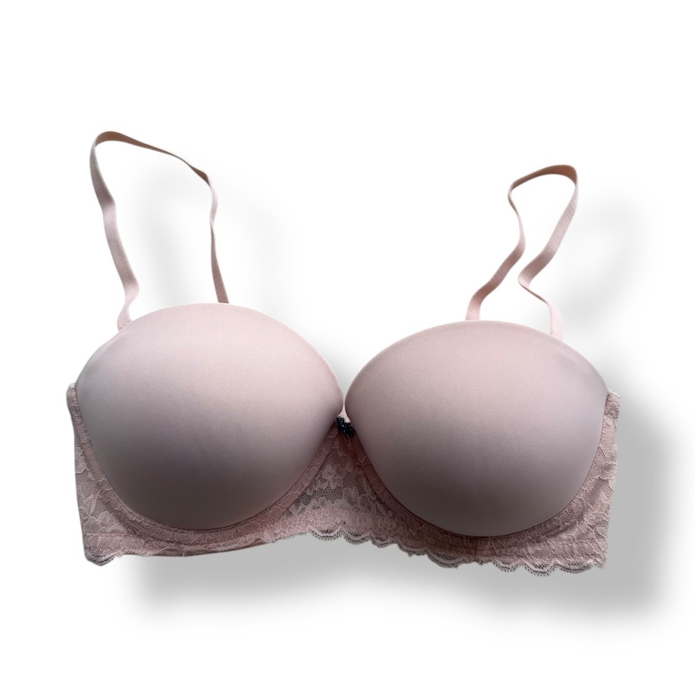 Gilly Hicks 32D Blush Pink Push Em Up Plunge Lace Bra Removable Straps Strapless